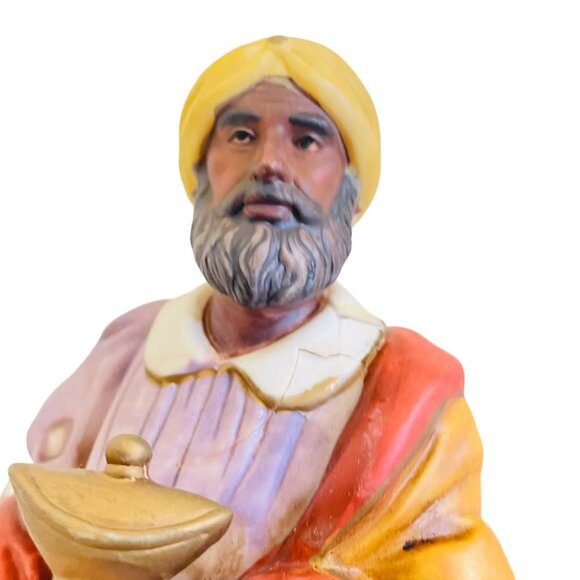 Hand-Painted Ceramic Wise Man Figurine Holding Incense Yellow Red Purple - Picture 6 of 16